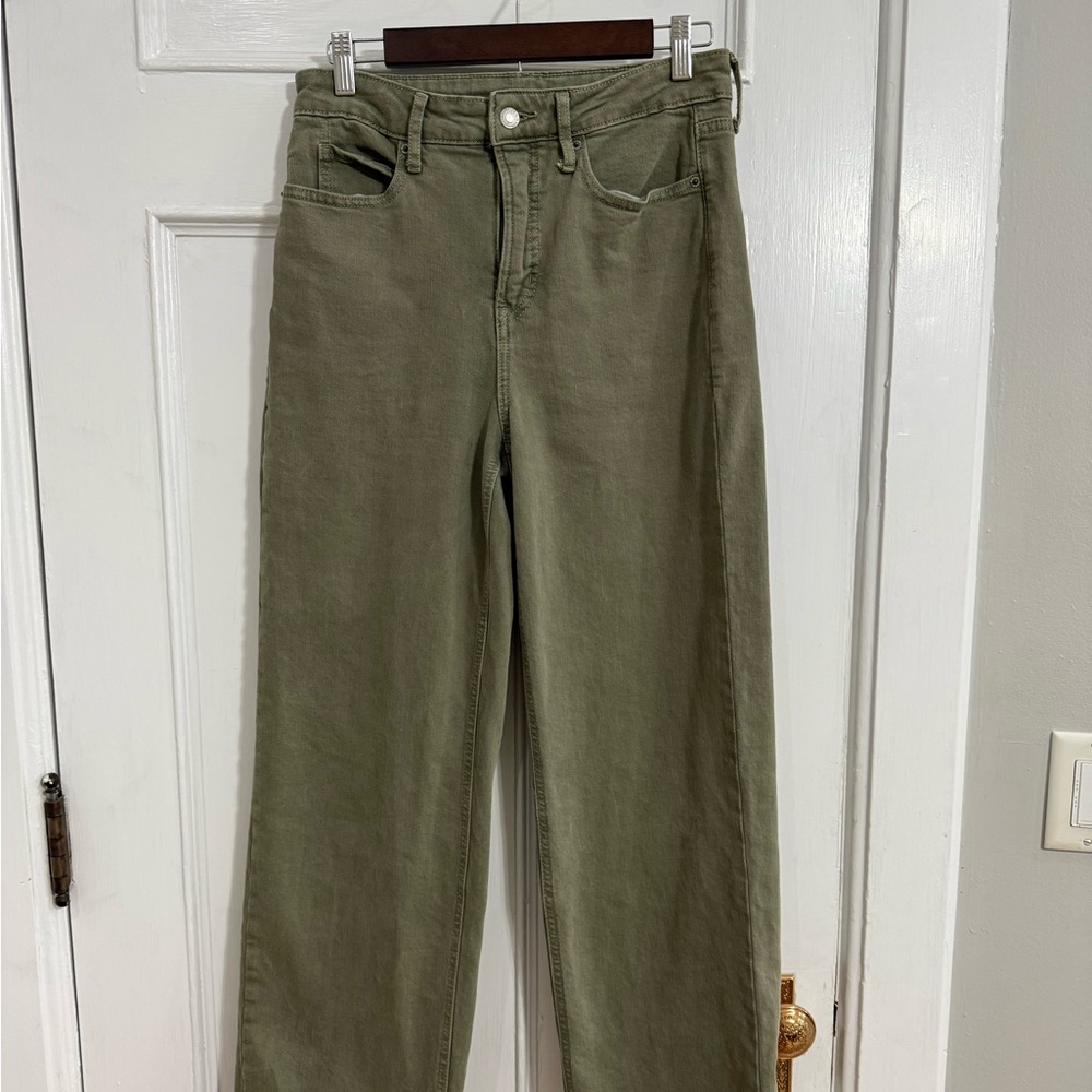 High Waist Wide Leg Jeans in Olive
